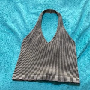 Green halter crop tank top